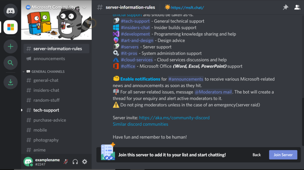 Discord Server for synchronous communication facilities between