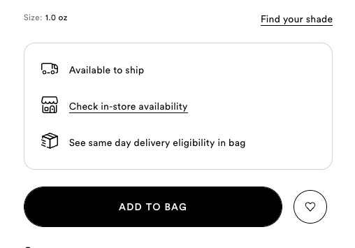 eCommerce add to bag UX screen cap