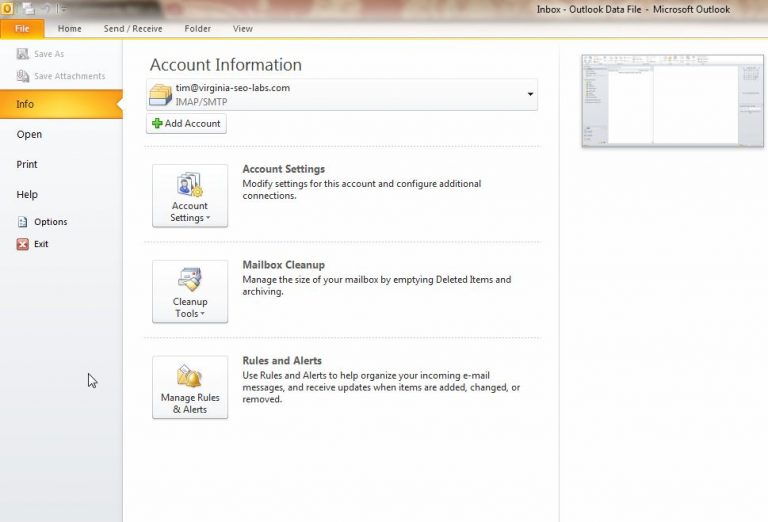 Outlook 2010: Accessing Account Settings | InMotion Hosting