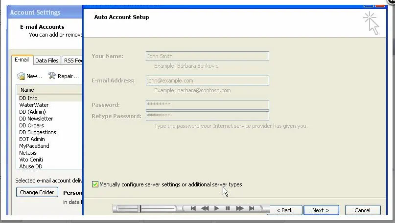 bellsouth email settings for outlook 2007
