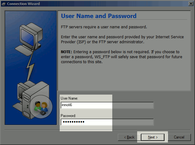 Manually enter user and password for ftp site free