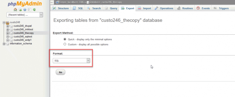 download exporting database from phpmyadmin