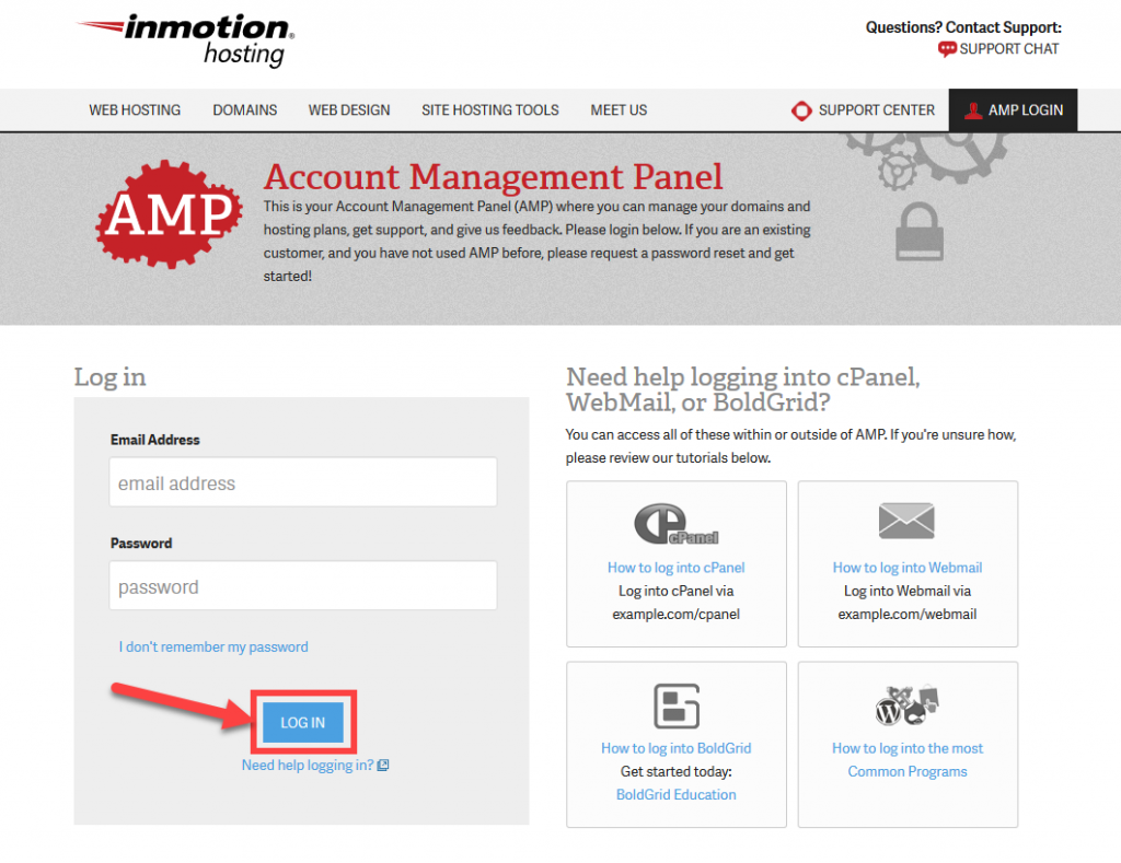 How to Log into AMP InMotion Hosting Support Center