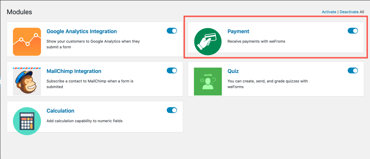 Payments fields.