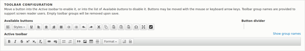 Drupal CKEditor toolbar configuration