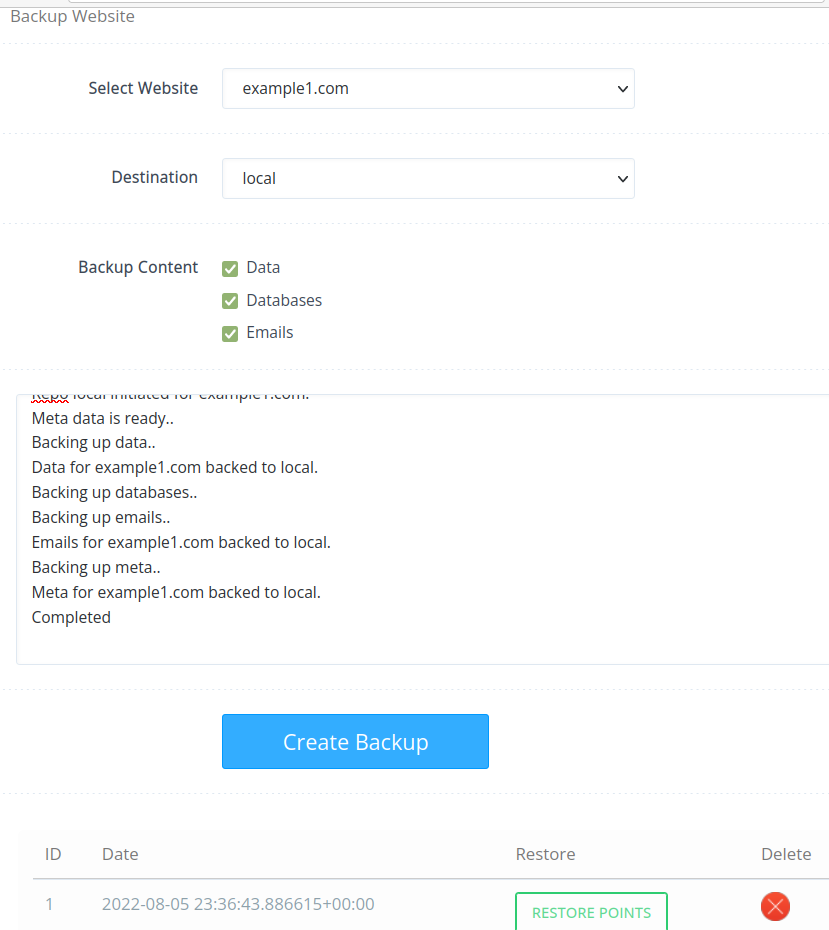 Run a CyberPanel incremental backup