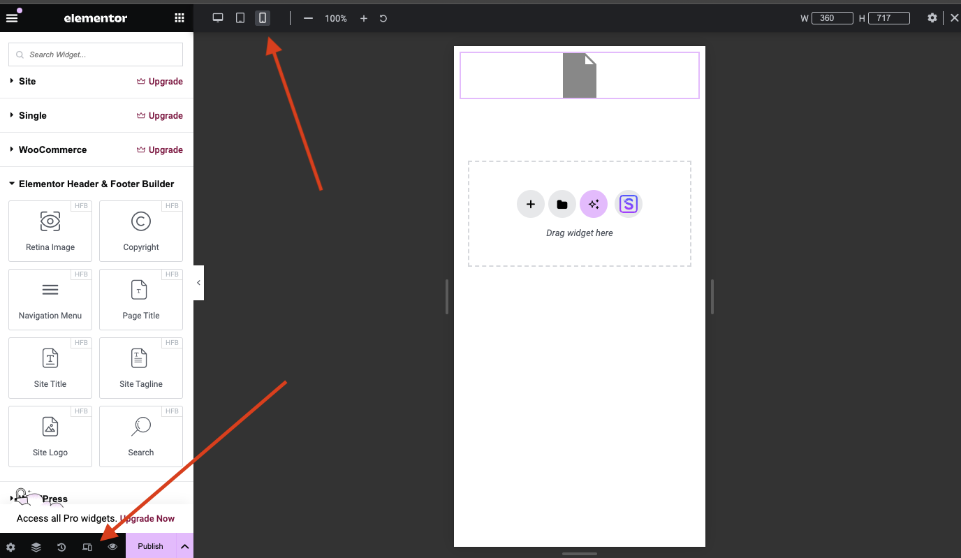 screenshot highlighting the responsive mode tool