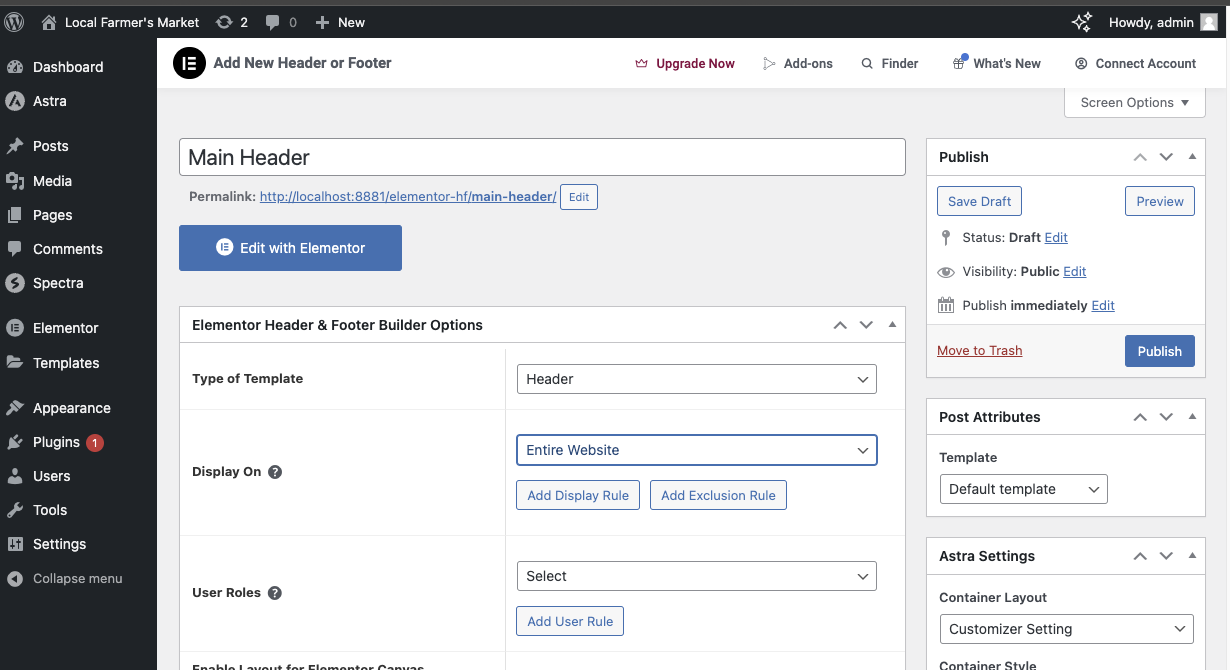 screenshot featuring the template options of a new header