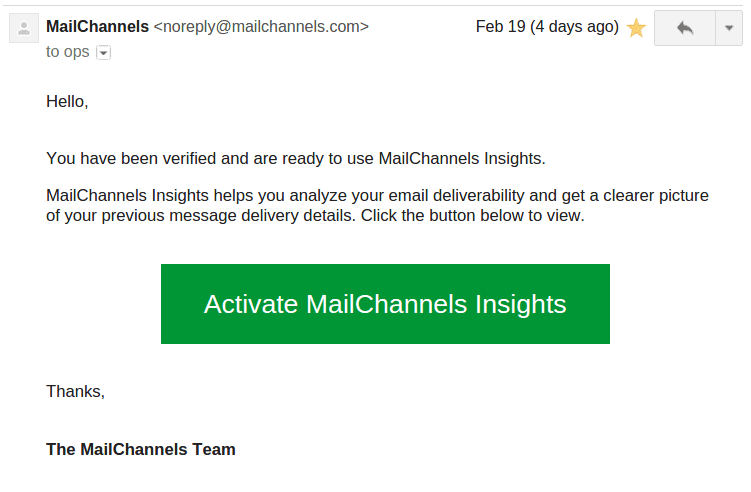 MailChannels Insights email